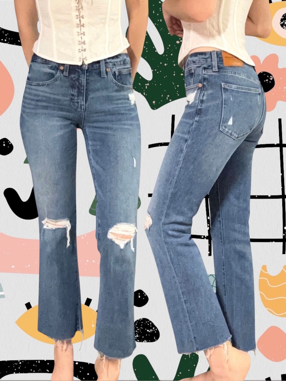Lucky Brand | Ava Mid Rise Crop Mini Boot Distressed Raw Hem Jeans